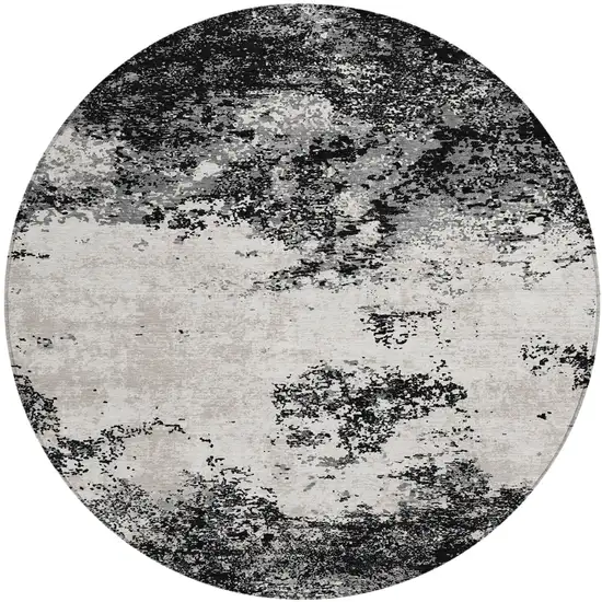8' Black Gray And Ivory Round Abstract Washable Indoor Outdoor Area Rug Photo 2