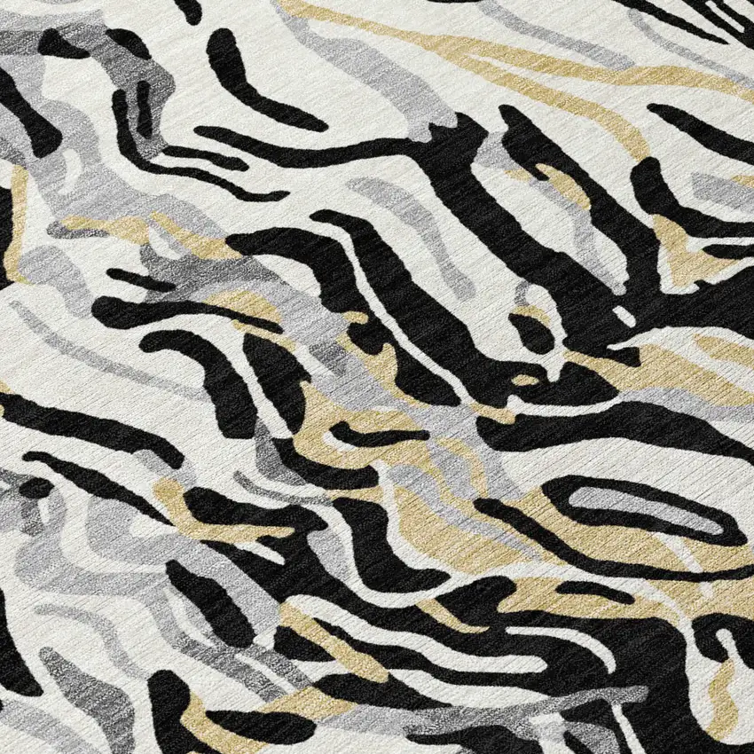 8' Black Gray And Ivory Round Abstract Washable Indoor Outdoor Area Rug Photo 8