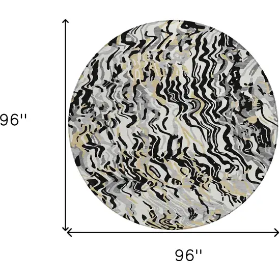 8' Black Gray And Ivory Round Abstract Washable Indoor Outdoor Area Rug Photo 3