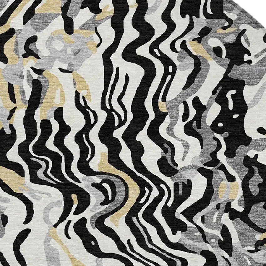 8' Black Gray And Ivory Round Abstract Washable Indoor Outdoor Area Rug Photo 4