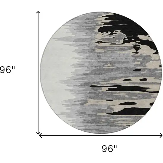8' Black Gray And Ivory Round Abstract Washable Indoor Outdoor Area Rug Photo 9