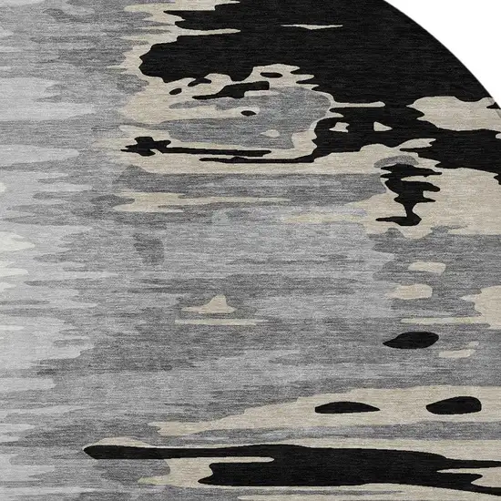 8' Black Gray And Ivory Round Abstract Washable Indoor Outdoor Area Rug Photo 5