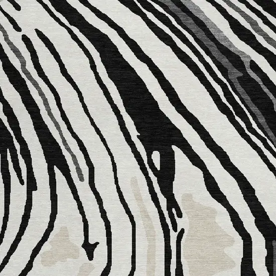 8' Black Gray And Ivory Round Abstract Washable Indoor Outdoor Area Rug Photo 6
