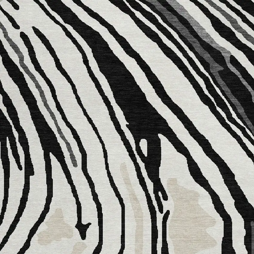 8' Black Gray And Ivory Round Abstract Washable Indoor Outdoor Area Rug Photo 6