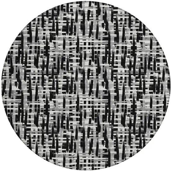 8' Black Gray And Ivory Round Abstract Washable Indoor Outdoor Area Rug Photo 2