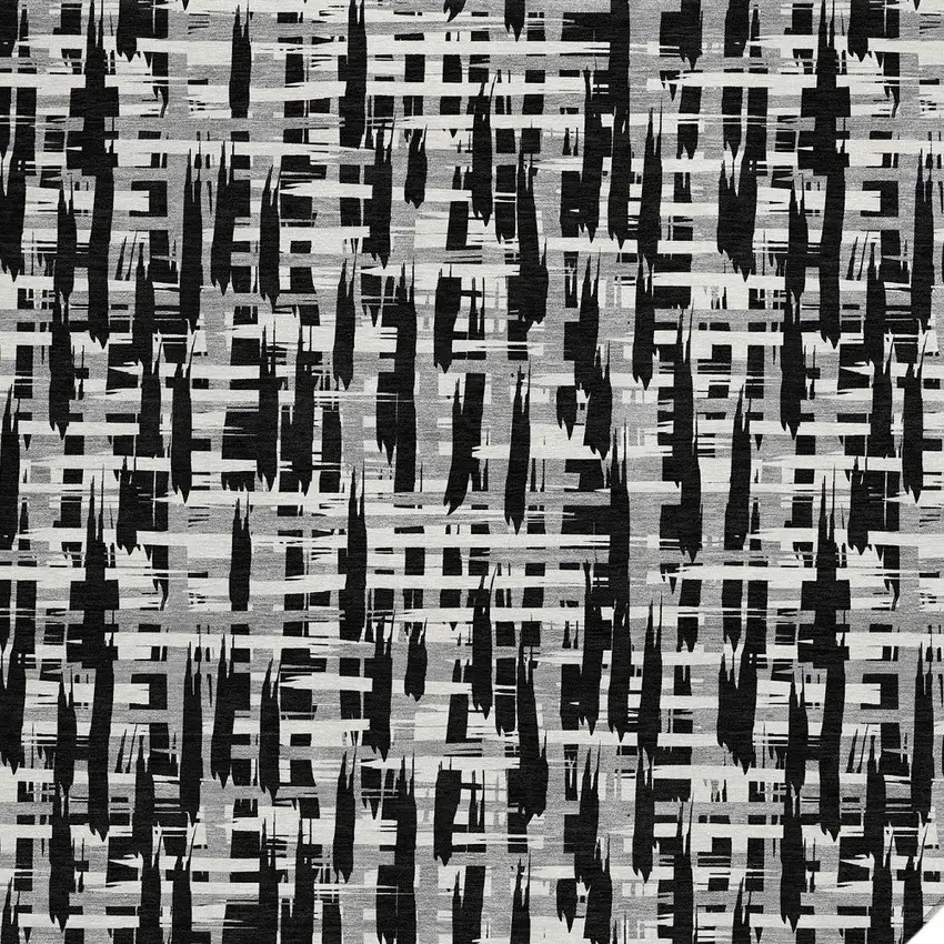 8' Black Gray And Ivory Round Abstract Washable Indoor Outdoor Area Rug Photo 6