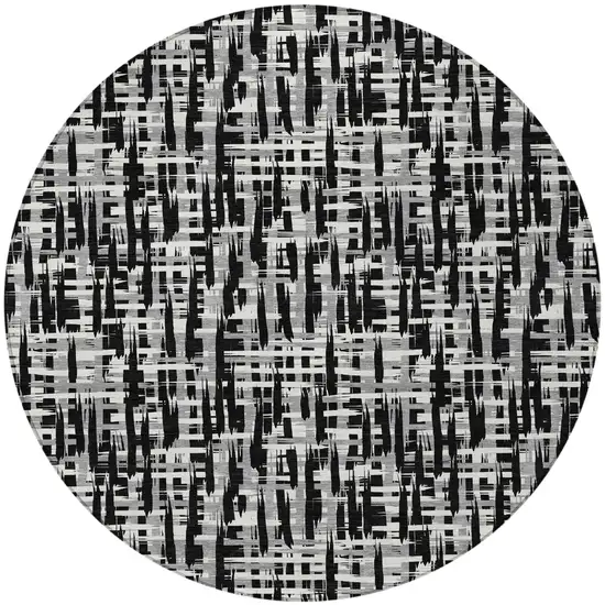 8' Black Gray And Ivory Round Abstract Washable Indoor Outdoor Area Rug Photo 7