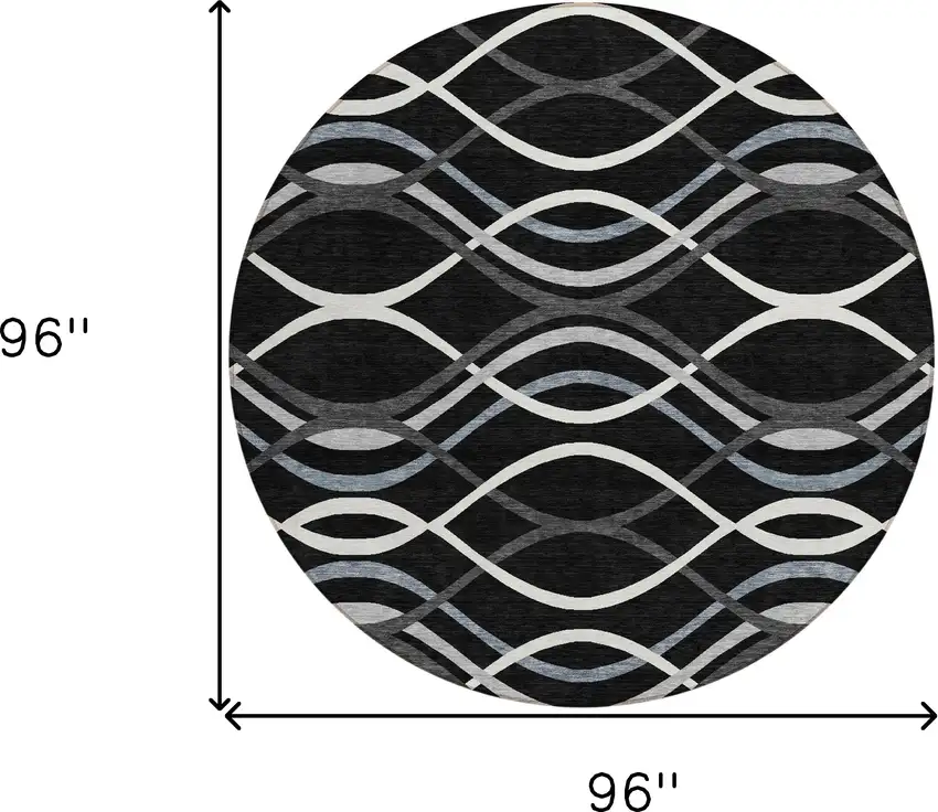 8' Black Gray And Ivory Round Abstract Washable Indoor Outdoor Area Rug Photo 8