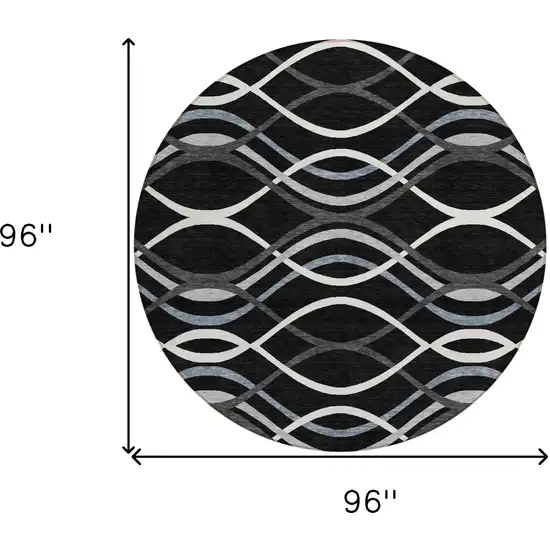 8' Black Gray And Ivory Round Abstract Washable Indoor Outdoor Area Rug Photo 8