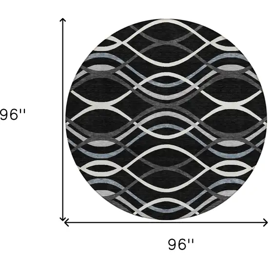 8' Black Gray And Ivory Round Abstract Washable Indoor Outdoor Area Rug Photo 8