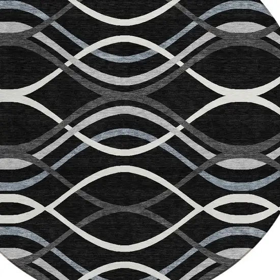 8' Black Gray And Ivory Round Abstract Washable Indoor Outdoor Area Rug Photo 9