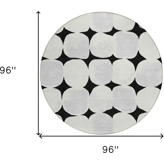 8' Black Gray And Ivory Round Abstract Washable Indoor Outdoor Area Rug Photo 3