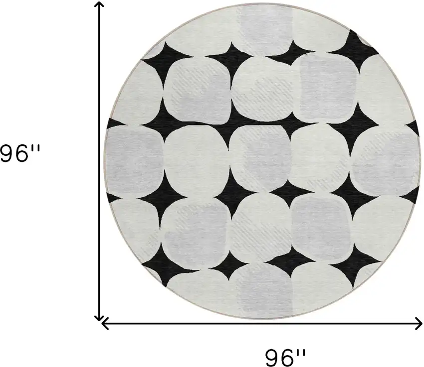 8' Black Gray And Ivory Round Abstract Washable Indoor Outdoor Area Rug Photo 3