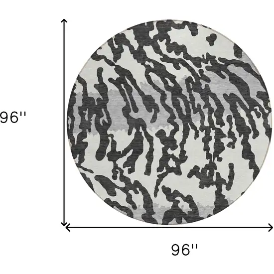 8' Black Gray And Ivory Round Animal Print Washable Indoor Outdoor Area Rug Photo 3