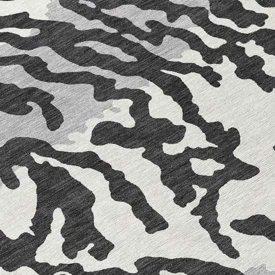 8' Black Gray And Ivory Round Animal Print Washable Indoor Outdoor Area Rug Photo 8