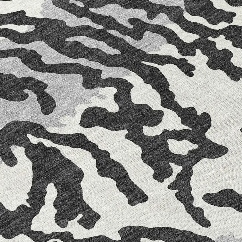 8' Black Gray And Ivory Round Animal Print Washable Indoor Outdoor Area Rug Photo 8
