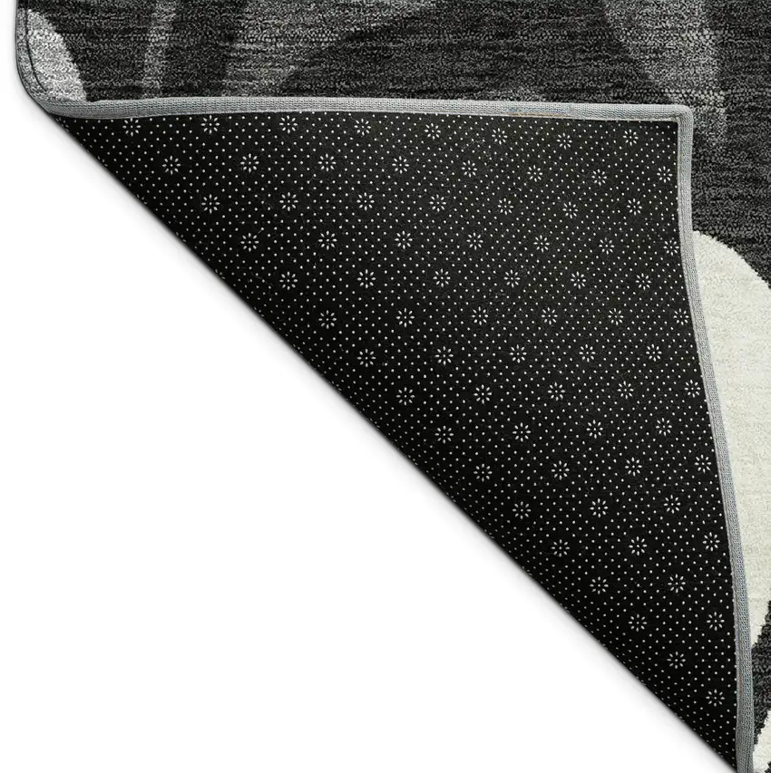 8' Black Gray And Ivory Round Botanical Leaves Washable Indoor Outdoor Area Rug Photo 7