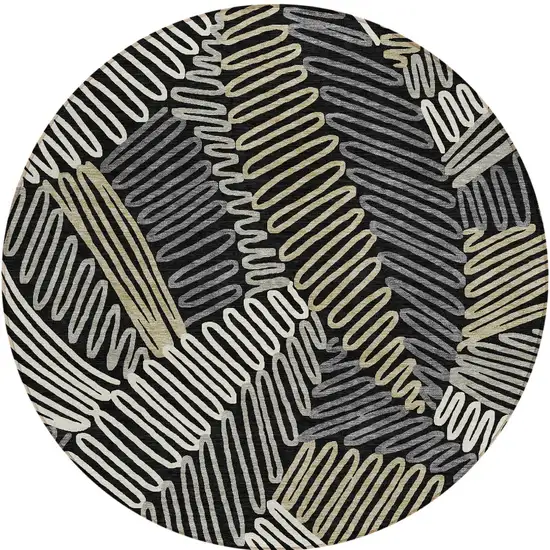 8' Black Gray And Ivory Round Floral Washable Indoor Outdoor Area Rug Photo 8