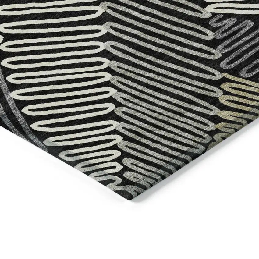 8' Black Gray And Ivory Round Floral Washable Indoor Outdoor Area Rug Photo 5