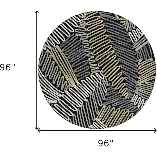 8' Black Gray And Ivory Round Floral Washable Indoor Outdoor Area Rug Photo 3