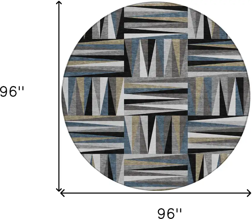 8' Black Gray And Ivory Round Geometric Washable Indoor Outdoor Area Rug Photo 3