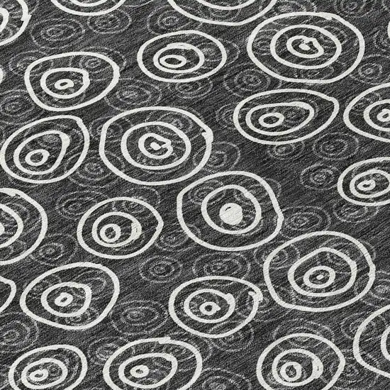 8' Black Gray And Ivory Round Geometric Washable Indoor Outdoor Area Rug Photo 9