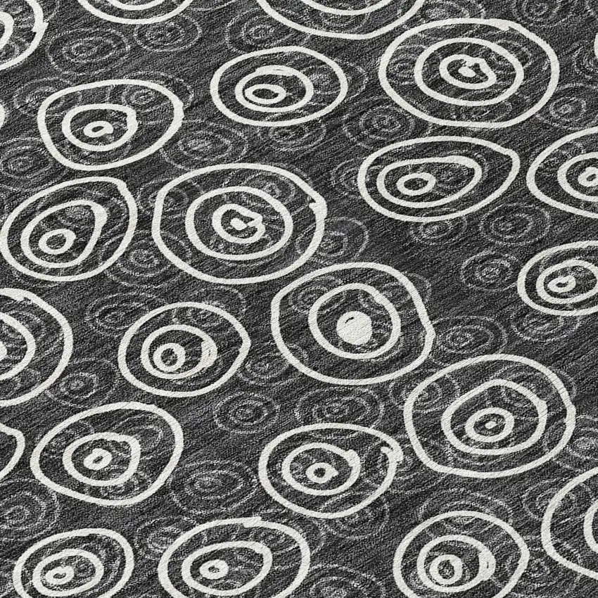 8' Black Gray And Ivory Round Geometric Washable Indoor Outdoor Area Rug Photo 9