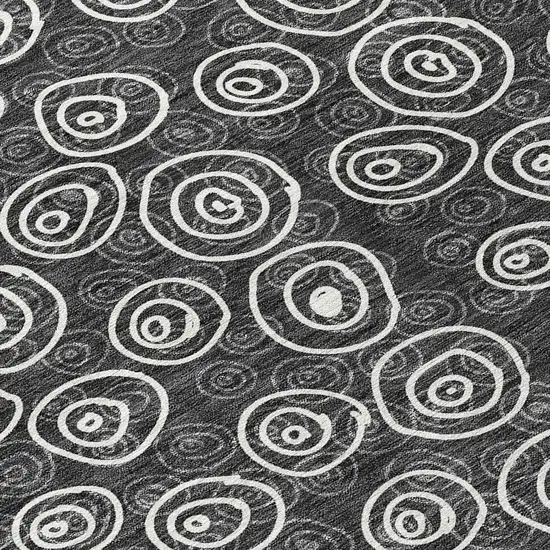 8' Black Gray And Ivory Round Geometric Washable Indoor Outdoor Area Rug Photo 9