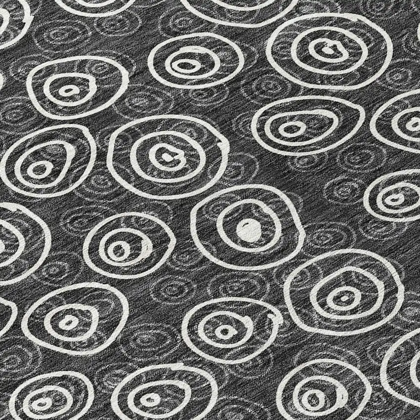 8' Black Gray And Ivory Round Geometric Washable Indoor Outdoor Area Rug Photo 9