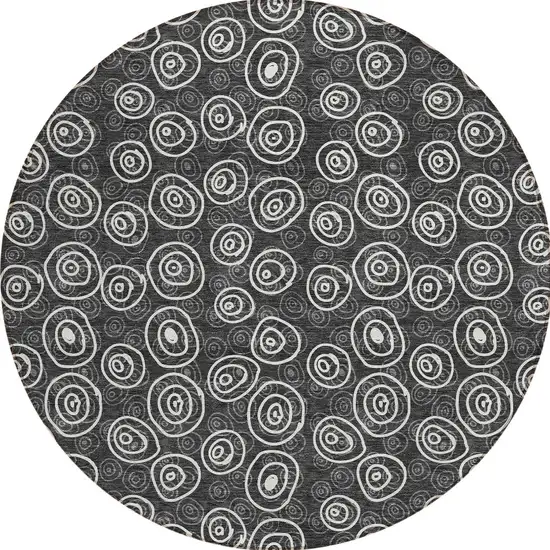 8' Black Gray And Ivory Round Geometric Washable Indoor Outdoor Area Rug Photo 4