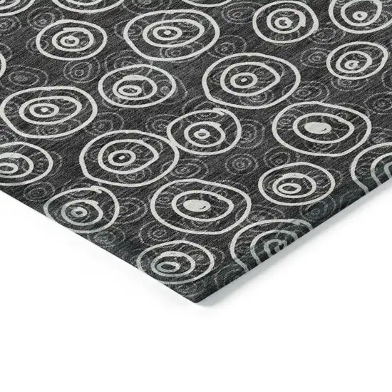 8' Black Gray And Ivory Round Geometric Washable Indoor Outdoor Area Rug Photo 3