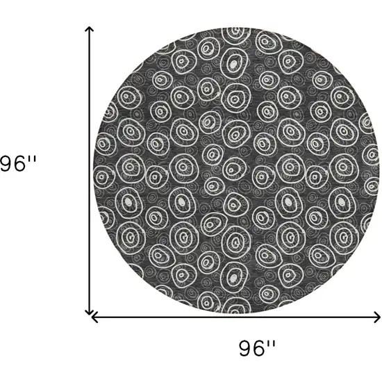 8' Black Gray And Ivory Round Geometric Washable Indoor Outdoor Area Rug Photo 8