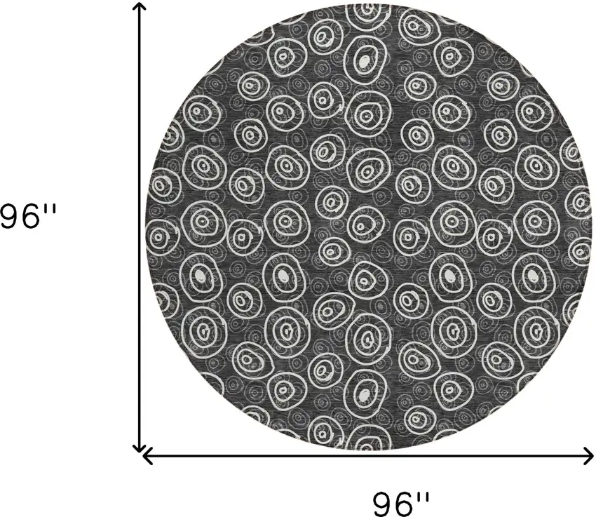8' Black Gray And Ivory Round Geometric Washable Indoor Outdoor Area Rug Photo 8