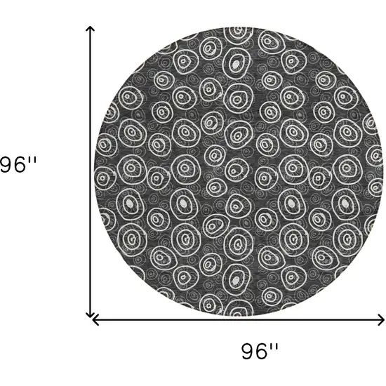 8' Black Gray And Ivory Round Geometric Washable Indoor Outdoor Area Rug Photo 8