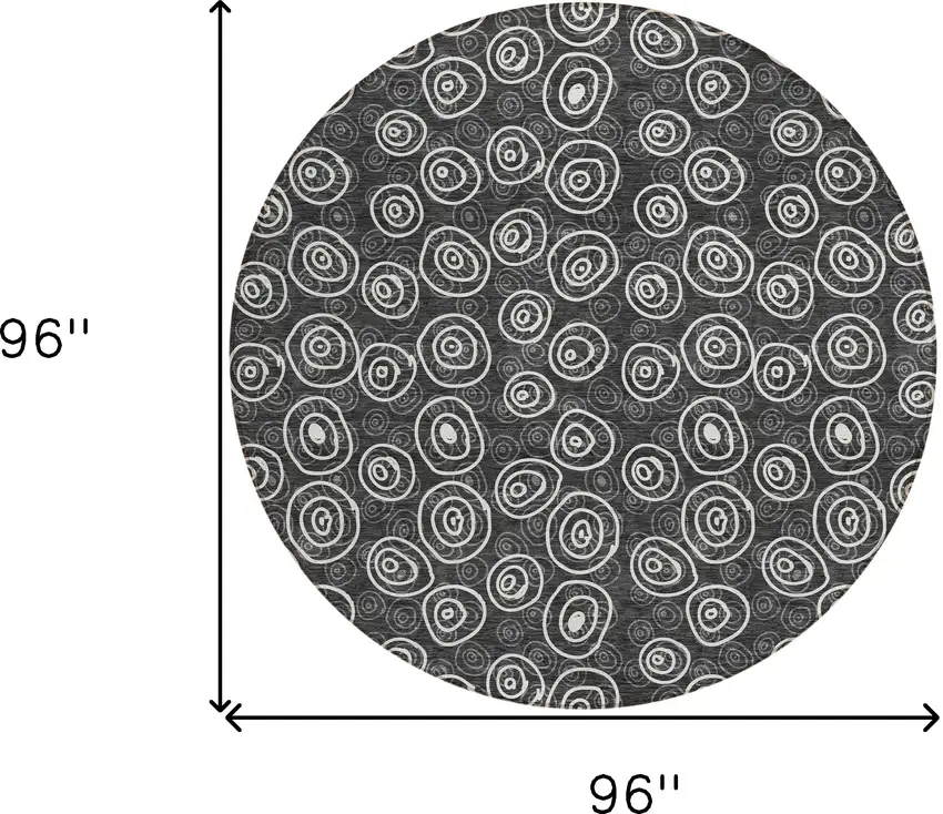 8' Black Gray And Ivory Round Geometric Washable Indoor Outdoor Area Rug Photo 8
