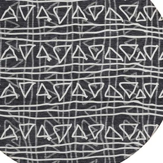 8' Black Gray And Ivory Round Geometric Washable Indoor Outdoor Area Rug Photo 4