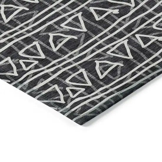 8' Black Gray And Ivory Round Geometric Washable Indoor Outdoor Area Rug Photo 3