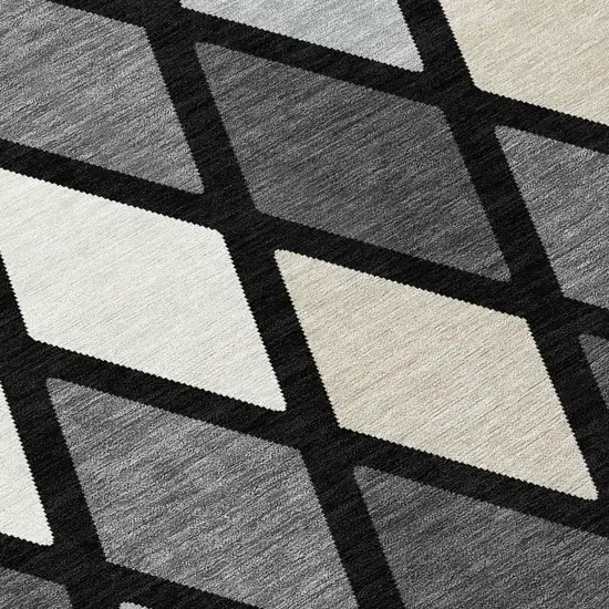 8' Black Gray And Ivory Round Geometric Washable Indoor Outdoor Area Rug Photo 4