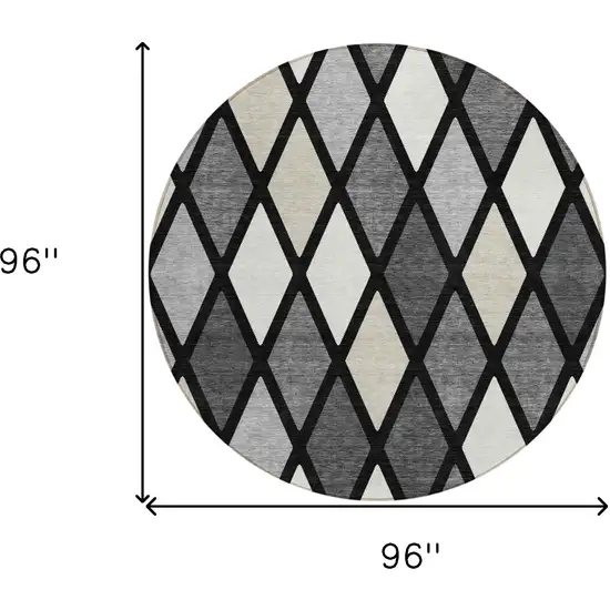 8' Black Gray And Ivory Round Geometric Washable Indoor Outdoor Area Rug Photo 3
