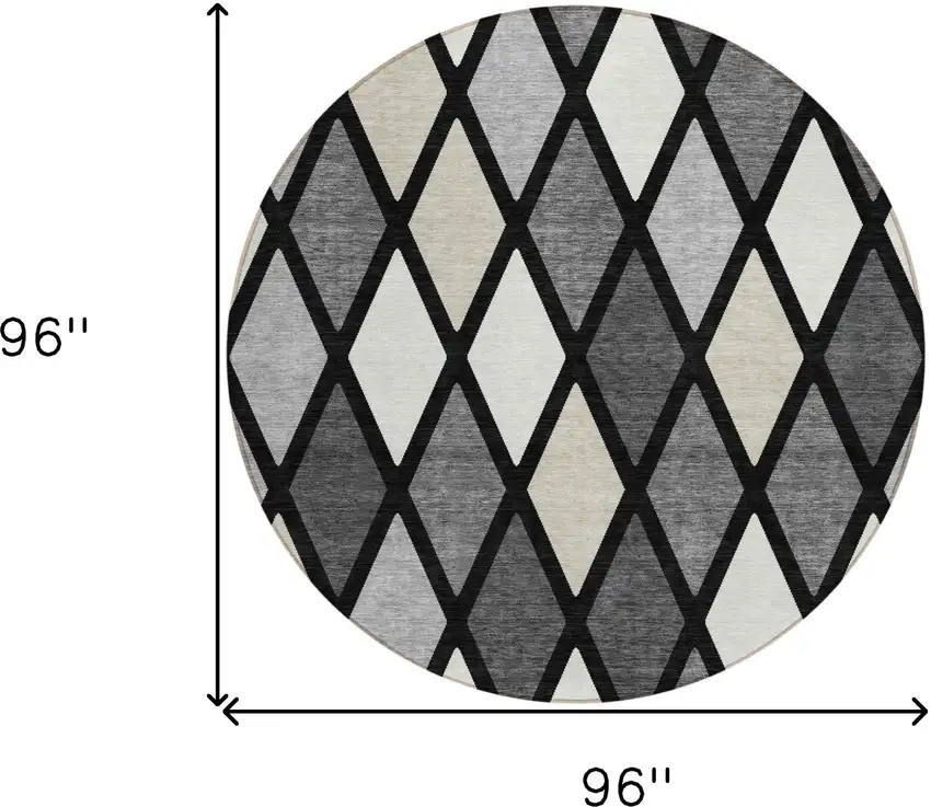 8' Black Gray And Ivory Round Geometric Washable Indoor Outdoor Area Rug Photo 3