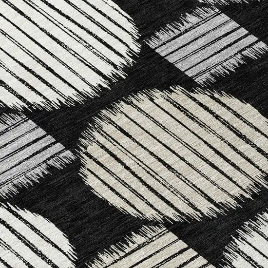 8' Black Gray And Ivory Round Geometric Washable Indoor Outdoor Area Rug Photo 5