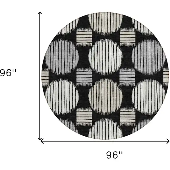8' Black Gray And Ivory Round Geometric Washable Indoor Outdoor Area Rug Photo 3