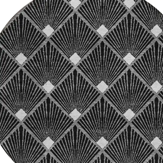 8' Black Gray And Ivory Round Geometric Washable Indoor Outdoor Area Rug Photo 4