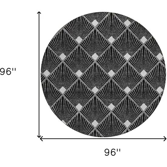 8' Black Gray And Ivory Round Geometric Washable Indoor Outdoor Area Rug Photo 3