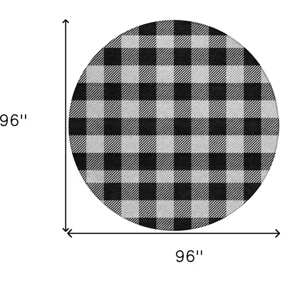 8' Black Gray And Ivory Round Plaid Washable Indoor Outdoor Area Rug Photo 3