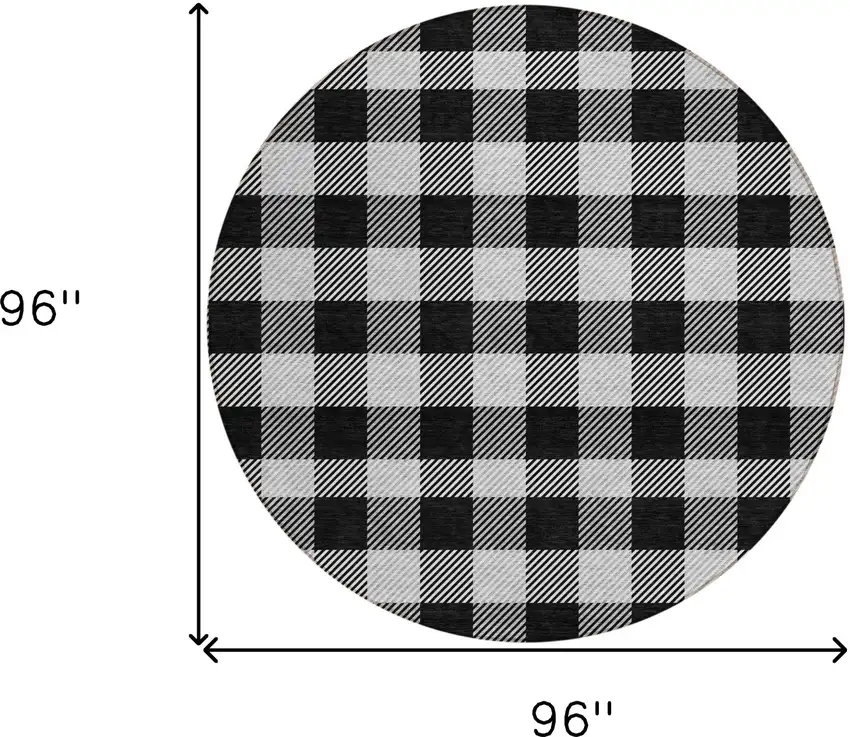 8' Black Gray And Ivory Round Plaid Washable Indoor Outdoor Area Rug Photo 3