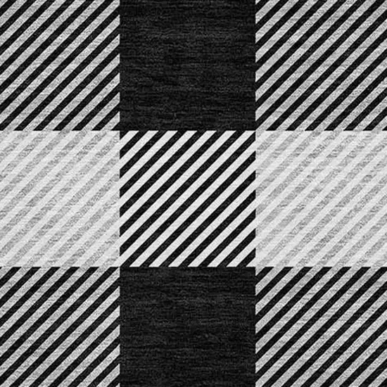 8' Black Gray And Ivory Round Plaid Washable Indoor Outdoor Area Rug Photo 5