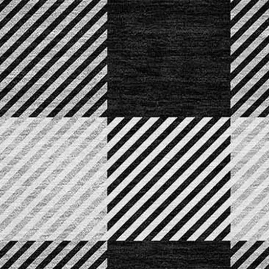 8' Black Gray And Ivory Round Plaid Washable Indoor Outdoor Area Rug Photo 4