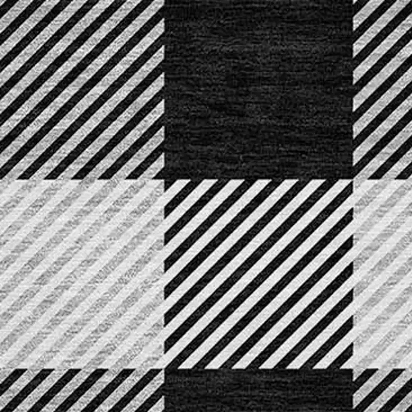 8' Black Gray And Ivory Round Plaid Washable Indoor Outdoor Area Rug Photo 4