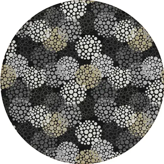 8' Black Gray And Ivory Round Polka Dot Washable Indoor Outdoor Area Rug Photo 6